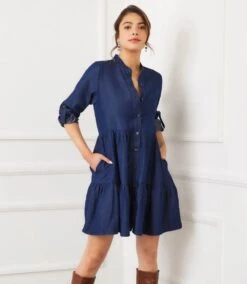 Roll Tab Tiered Shirtdress 8 Roll Tab Tiered Shirtdress -Karen Kane Store 3L78601 CHA karenkane 2025 fall 00 2