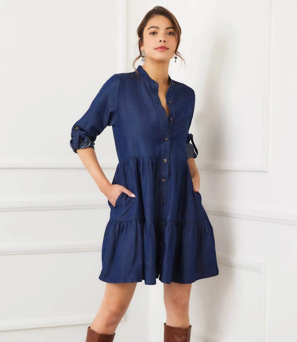 Roll Tab Tiered Shirtdress 3 Roll Tab Tiered Shirtdress - Image 3