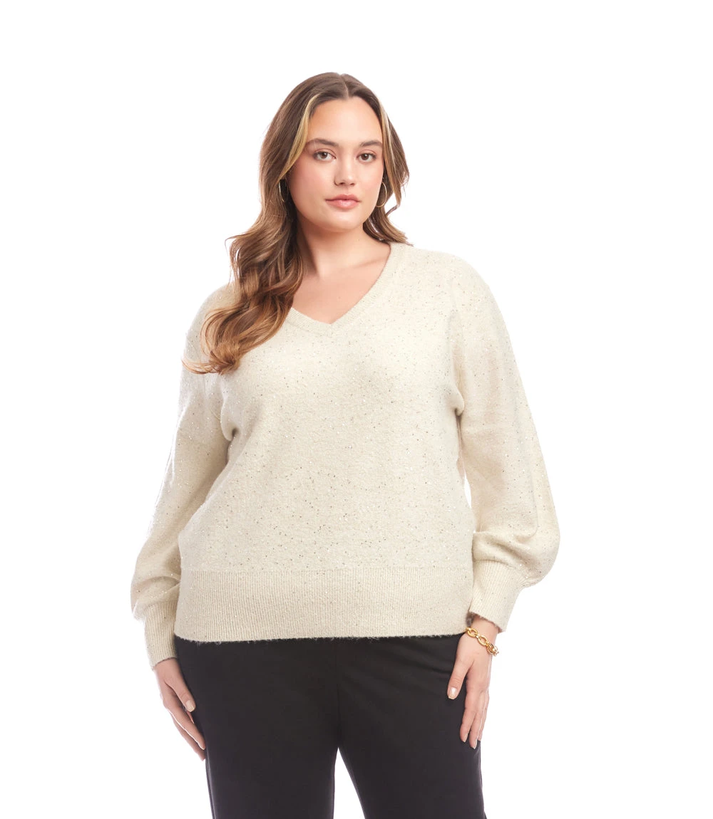 Plus Size Sequin V-Neck Sweater 1 Plus Size Sequin V-Neck Sweater