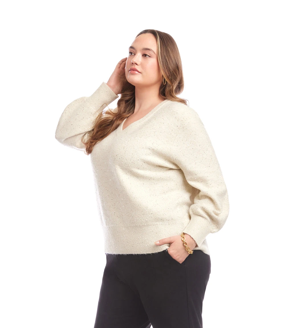 Plus Size Sequin V-Neck Sweater 2 Plus Size Sequin V-Neck Sweater - Image 2
