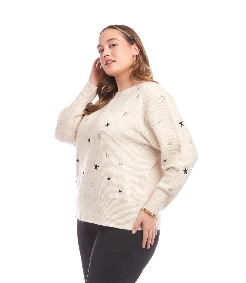 Plus Size Embroidered Stars Sweater 2 Plus Size Embroidered Stars Sweater - Image 2