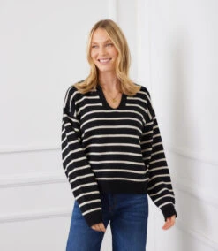 Stripe Polo Sweater -Karen Kane Store 3L89974 BEC karenkane 2025 fall 00 1