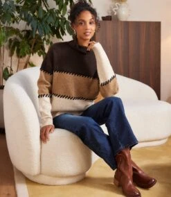 Petite Size Contrast Stitch Mock Neck Colorblock Sweater 19 Petite Size Contrast Stitch Mock Neck Colorblock Sweater -Karen Kane Store 3L89983 MUL karenkane 2025 fall 00 3 1