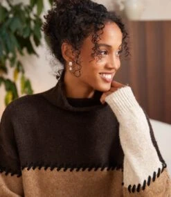 Petite Size Contrast Stitch Mock Neck Colorblock Sweater 18 Petite Size Contrast Stitch Mock Neck Colorblock Sweater -Karen Kane Store 3L89983 MUL karenkane 2025 fall 00 4 1