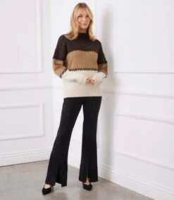 Petite Size Contrast Stitch Mock Neck Colorblock Sweater 14 Petite Size Contrast Stitch Mock Neck Colorblock Sweater -Karen Kane Store 3L89983 MUL karenkane 2025 fall 00 6 1
