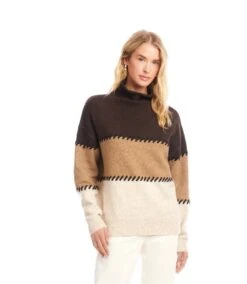 Petite Size Contrast Stitch Mock Neck Colorblock Sweater 15 Petite Size Contrast Stitch Mock Neck Colorblock Sweater -Karen Kane Store 3L89983 MUL karenkane 2025 fall 00 8 1