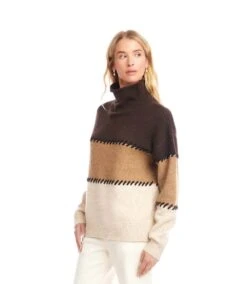 Petite Size Contrast Stitch Mock Neck Colorblock Sweater 16 Petite Size Contrast Stitch Mock Neck Colorblock Sweater -Karen Kane Store 3L89983 MUL karenkane 2025 fall 00 9 1