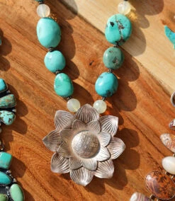 Turquoise Silver Flower Pendant Necklace