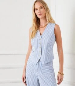 Stripe Button-Up Vest -Karen Kane Store 6C6532D1 E4AB 41BE 8749 EA87024A284B