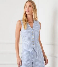 Stripe Button-Up Vest -Karen Kane Store 6FBFBB0C A851 4C73 9520 1221CCAD57E7