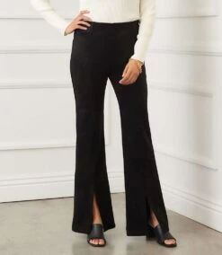 Faux Suede Front Slit Pants