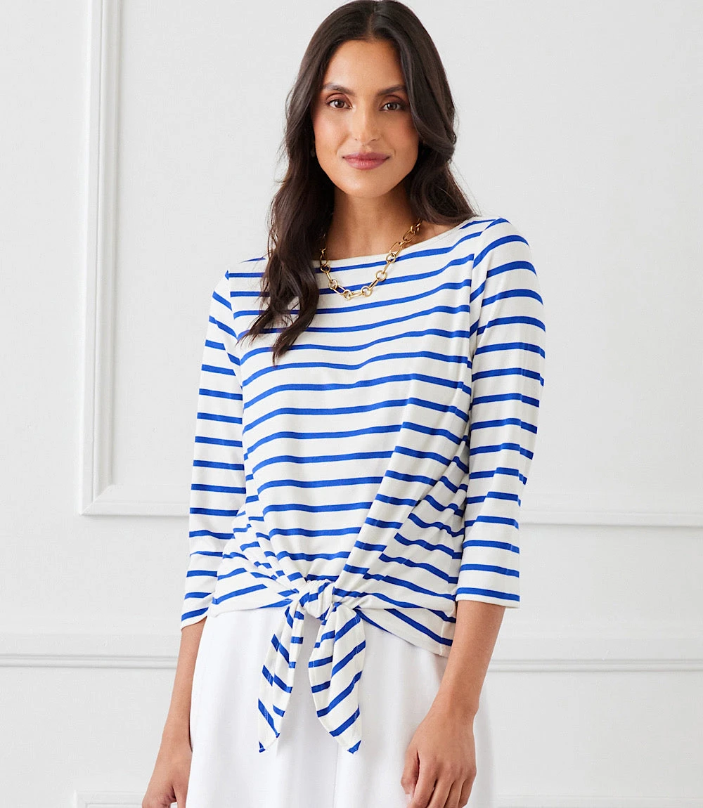 Stripe Boatneck Tie-Front Top 1 Stripe Boatneck Tie-Front Top