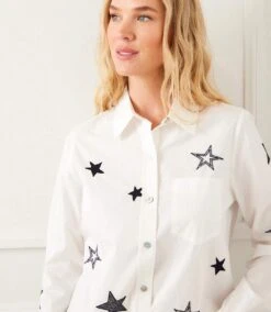 Long Sleeve Embroidered Star Shirt -Karen Kane Store A3463734 30D3 4DAA 9EBD 96CF4FC35553