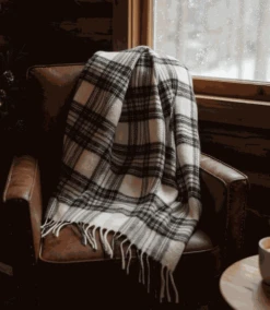 Merino Wool Fringed Plaid Scarf