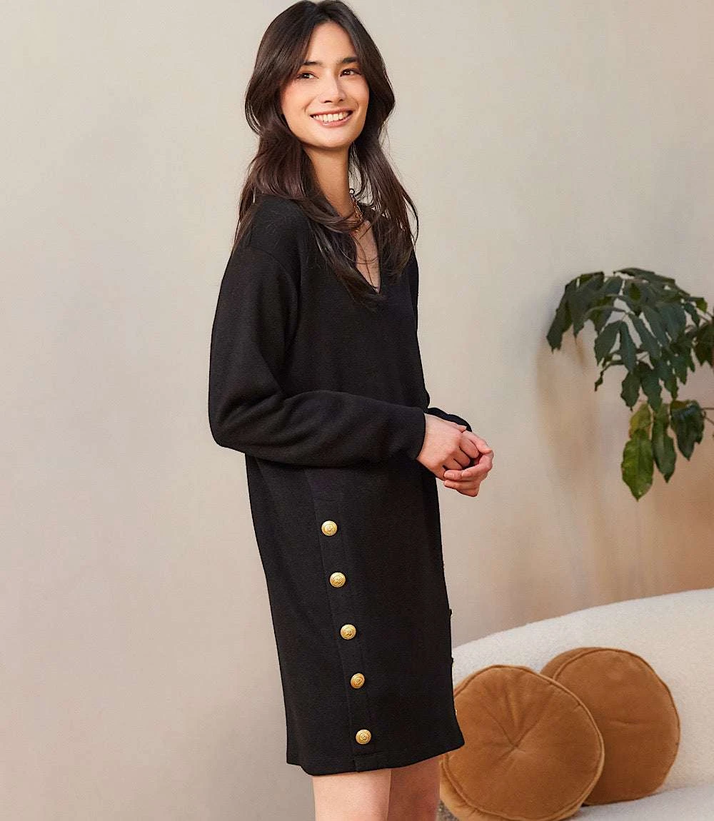 Long Sleeve V-Neck Button Detail Dress 1 Long Sleeve V-Neck Button Detail Dress