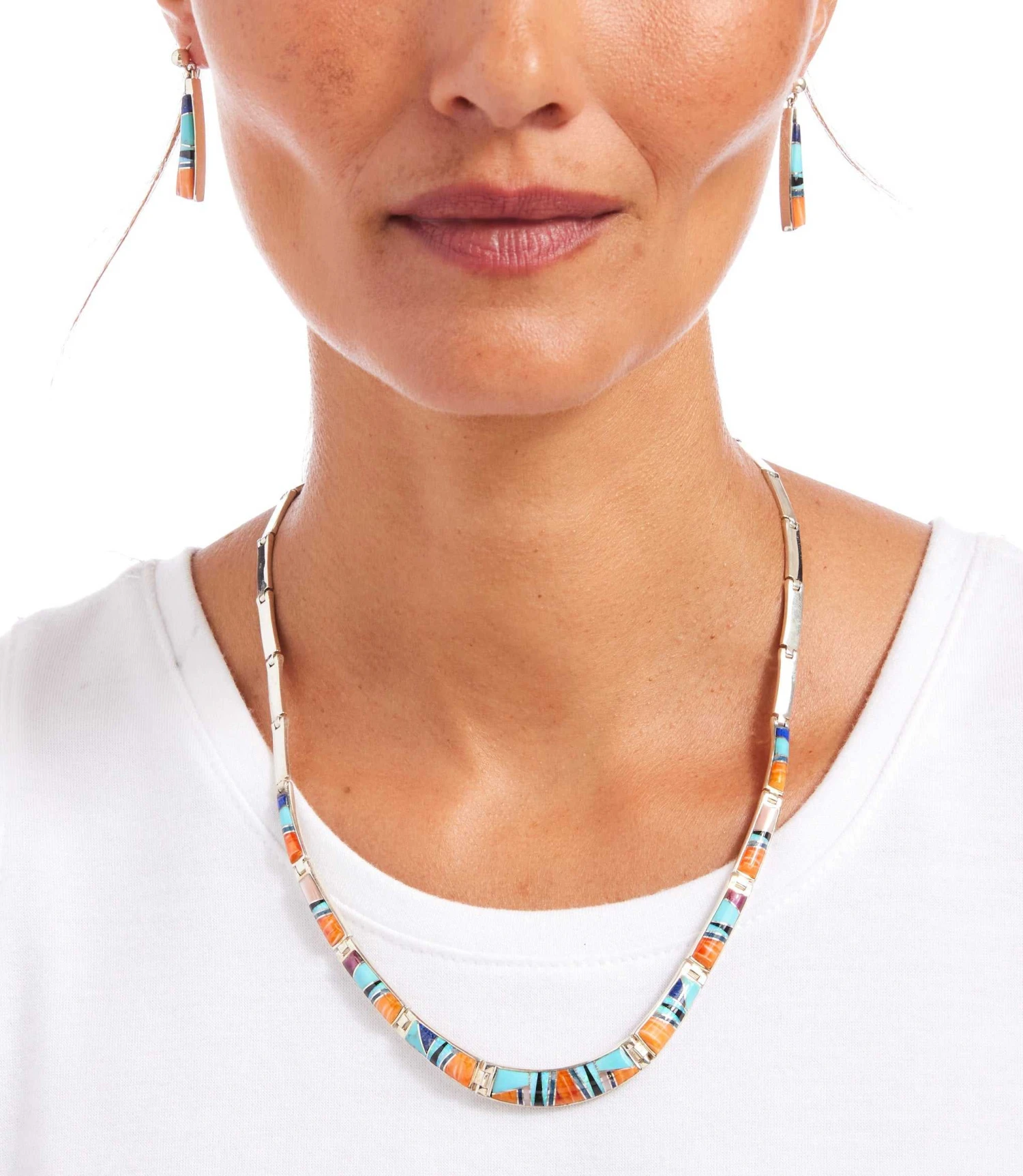 Multi Color Turquoise Inlay Necklace & Earring Set 9 Multi Color Turquoise Inlay Necklace & Earring Set - Image 9