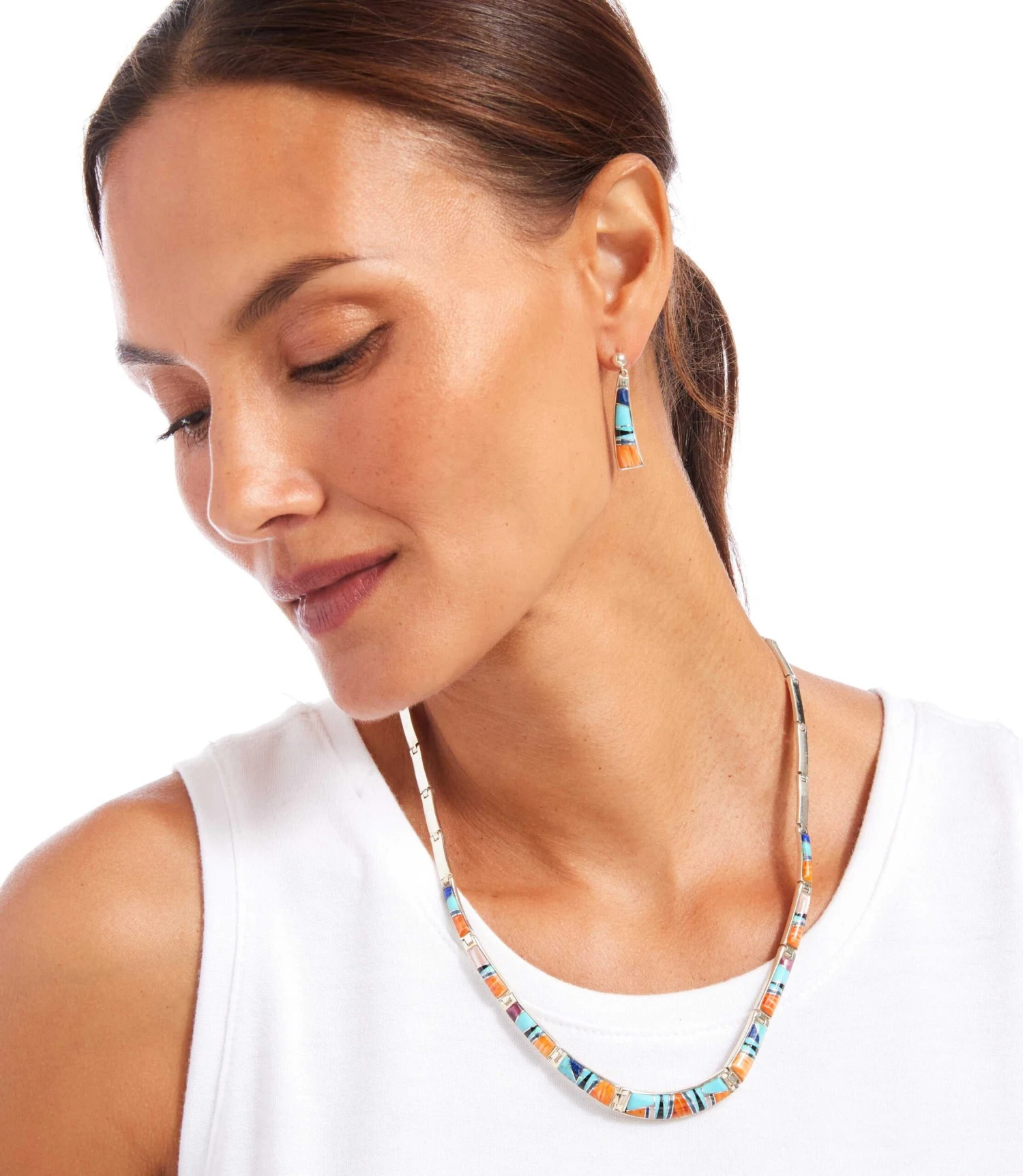 Multi Color Turquoise Inlay Necklace & Earring Set 5 Multi Color Turquoise Inlay Necklace & Earring Set - Image 5