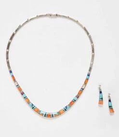 Multi Color Turquoise Inlay Necklace & Earring Set 18 Multi Color Turquoise Inlay Necklace & Earring Set -Karen Kane Store JEWERLY 16 3168