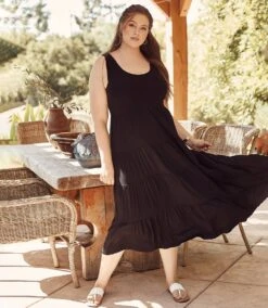 Plus Size Tiered Midi Dress 10 Plus Size Tiered Midi Dress -Karen Kane Store L13433W black 005 f6c50e92 fab4 4726 ac83 a06054e1db67