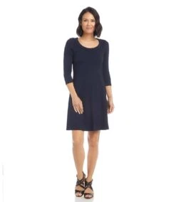 Petite Size Three Quarter Sleeve A-Line Dress