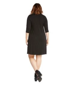 Plus Size Three Quarter Sleeve A-Line Dress -Karen Kane Store black 3 zoom 4ac18b48 8b4a 4548 be4f c74a86ba7ae0