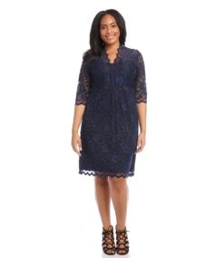 Plus Size V-Neck Scallop Lace Dress