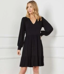 Petite Size Long Sleeve Tiered Dress