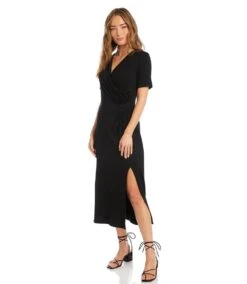 Petite Size Faux Wrap Midi Dress 11 Petite Size Faux Wrap Midi Dress -Karen Kane Store karenkane 2023 spring 1L13127P BLK 004