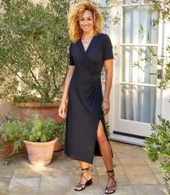 Petite Size Faux Wrap Midi Dress