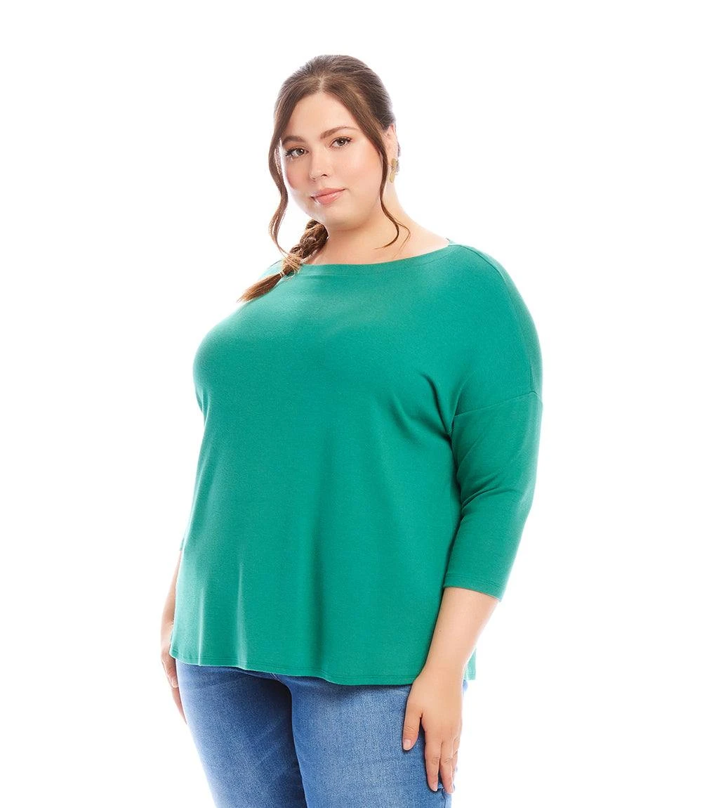 Plus Size 3/4 Sleeve Boatneck Top 2 Plus Size 3/4 Sleeve Boatneck Top - Image 2