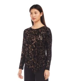 Velvet Burnout Asymmetric Top -Karen Kane Store karenkane 2024 fall 3L10700 COP 00 2