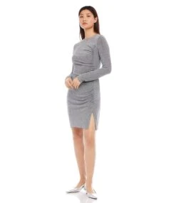Long Sleeve Shirred Metallic Dress 9 Long Sleeve Shirred Metallic Dress -Karen Kane Store karenkane 2024 fall 3L40501 MTCL 00 2