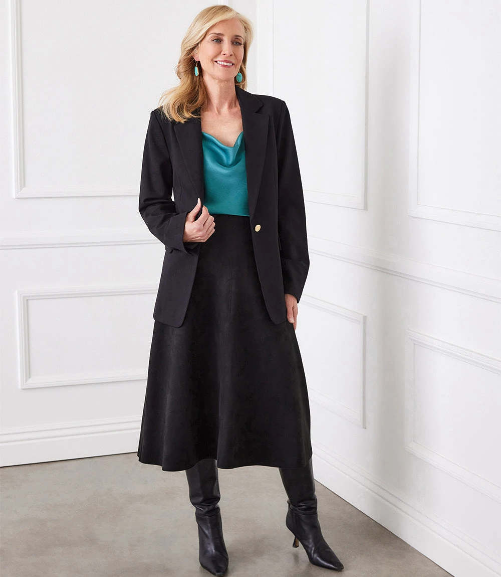 Petite Size Faux Suede Midi Skirt 1 Petite Size Faux Suede Midi Skirt