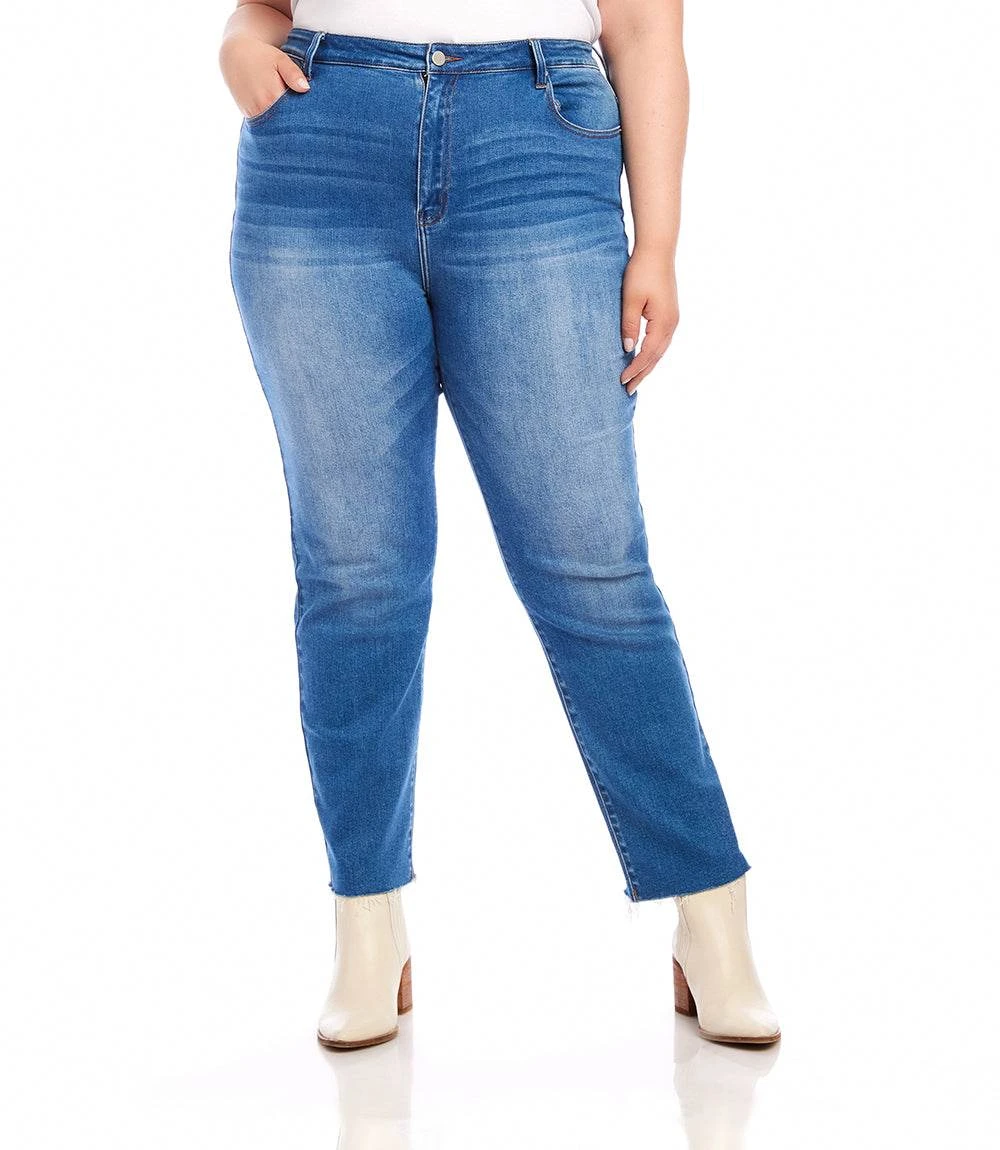 Plus Size Raw Hem Straight Jeans 1 Plus Size Raw Hem Straight Jeans