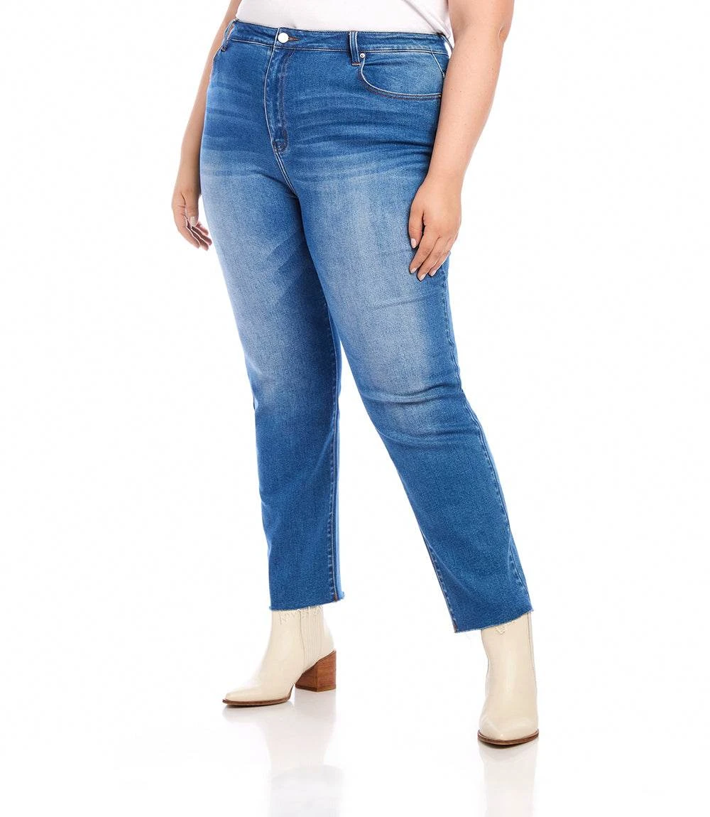 Plus Size Raw Hem Straight Jeans 2 Plus Size Raw Hem Straight Jeans - Image 2