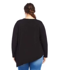 Plus Size Embellished Asymmetric Top -Karen Kane Store karenkane 2024 winter 4L13033W BLK 00 3