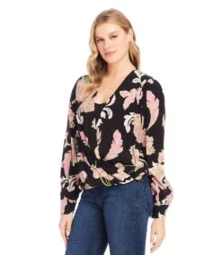Petite Size Drape Front Top -Karen Kane Store karenkane 2024 winter 4L16802 FLO 00 2