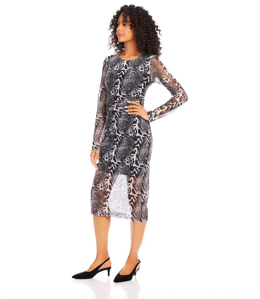 Mesh Side Shirred Midi Dress 3 Mesh Side Shirred Midi Dress - Image 3