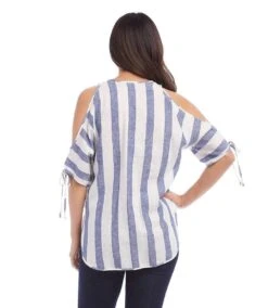 Cold Shoulder Tie Sleeve Top 7 Cold Shoulder Tie Sleeve Top -Karen Kane Store stripe 3 zoom dcaa3364 c889 4908 adef 0d3e7a60d624