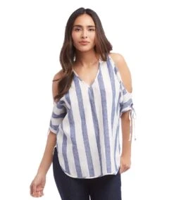 Cold Shoulder Tie Sleeve Top 8 Cold Shoulder Tie Sleeve Top -Karen Kane Store stripe 4 zoom c51659e5 8d79 4ee1 8f9b 67356554e767